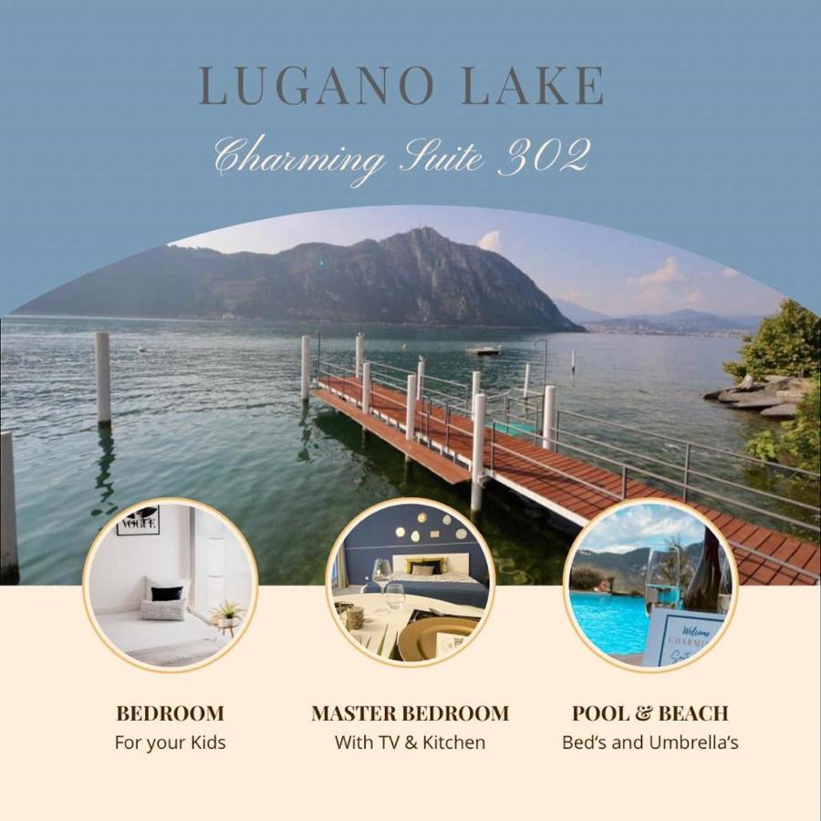 Luganersee, Pool, Strand, Parkplatz, Suite 302 Bissone Buitenkant foto